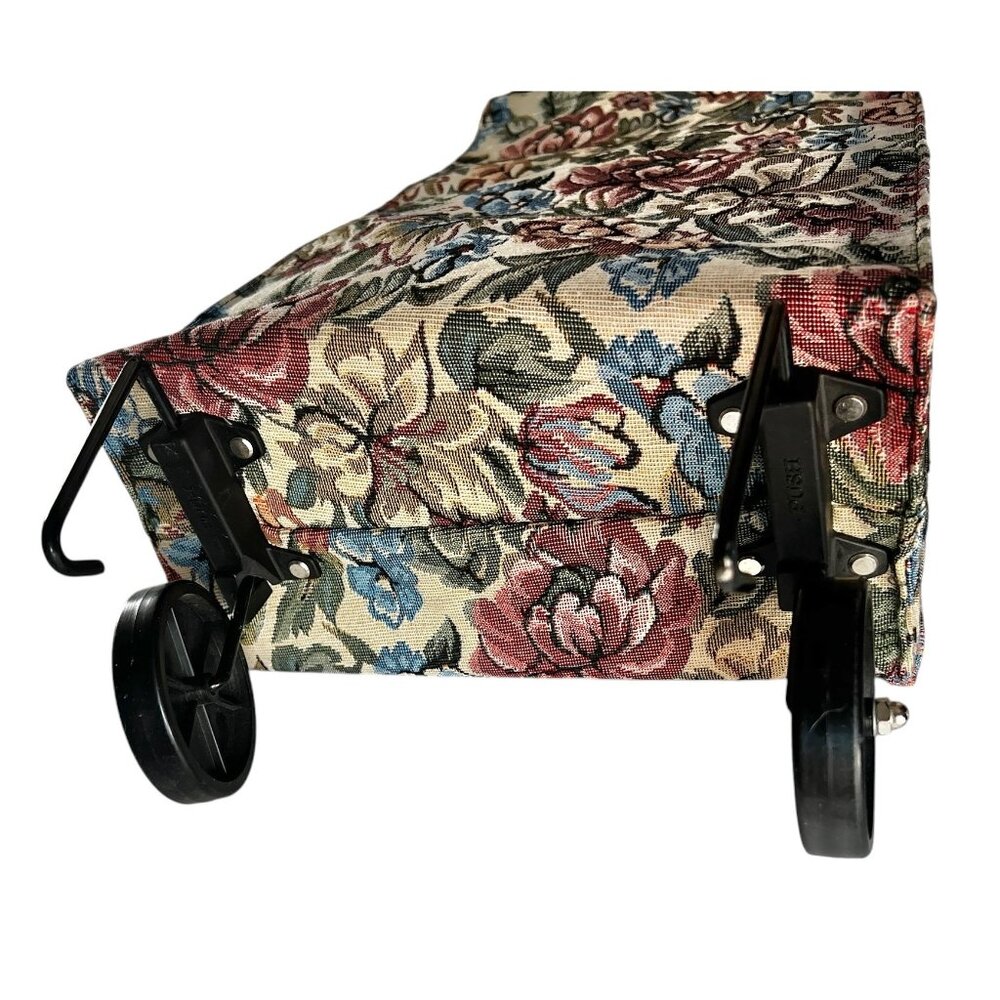 Vintage Floral Tapestry Rolling Shopping Bag 12" x 6.75" x 26.5" Granny Core - Picture 5 of 16
